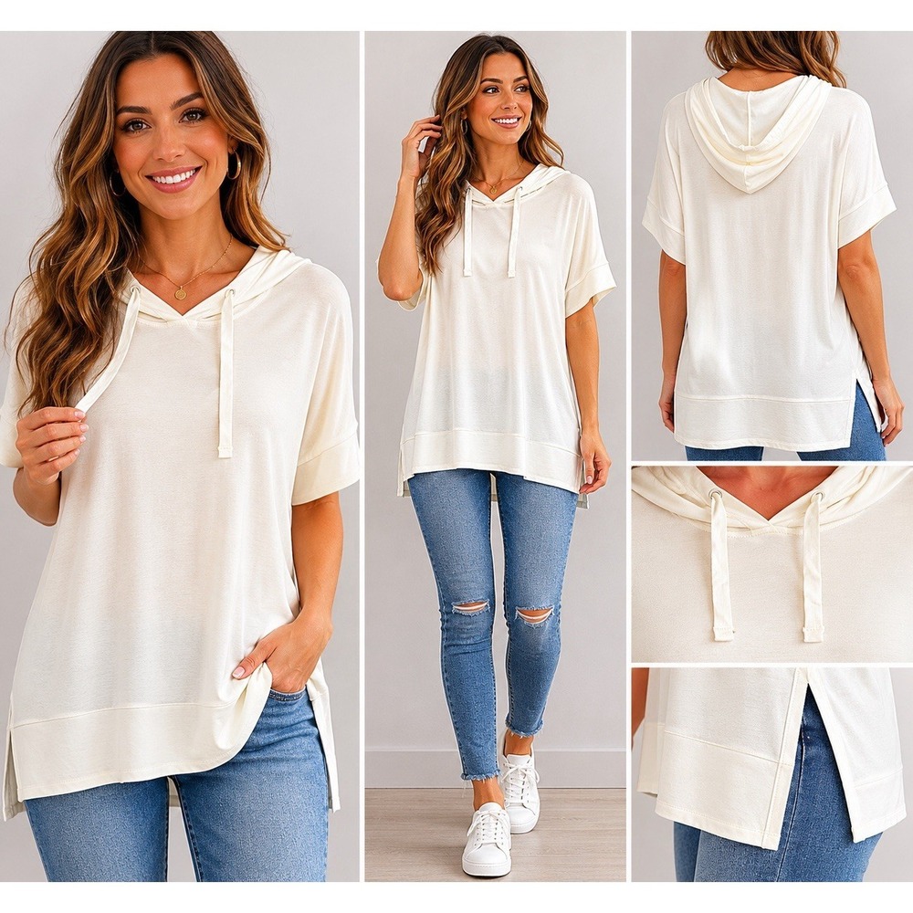 Workshop Republic Clothing Women's Hooded Tunic Top Small Ivory NWT